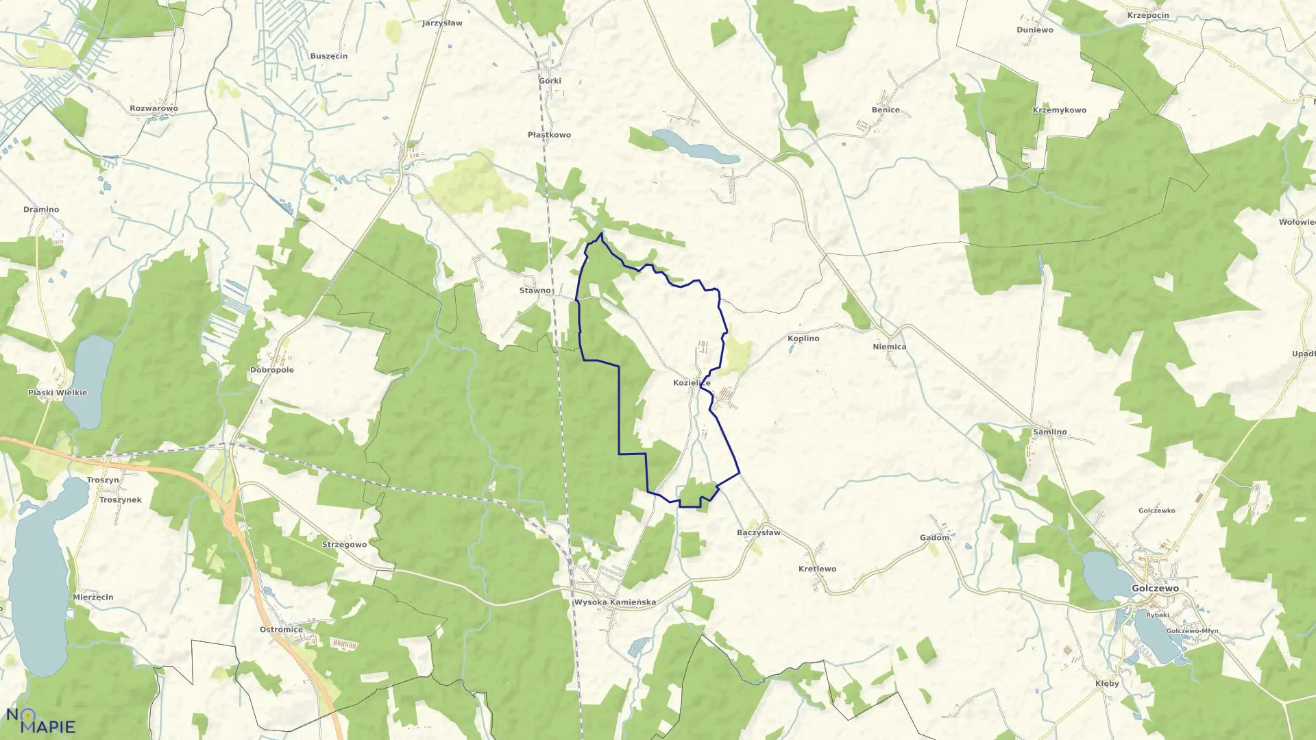 Mapa obrębu Kozielice w gminie Golczewo