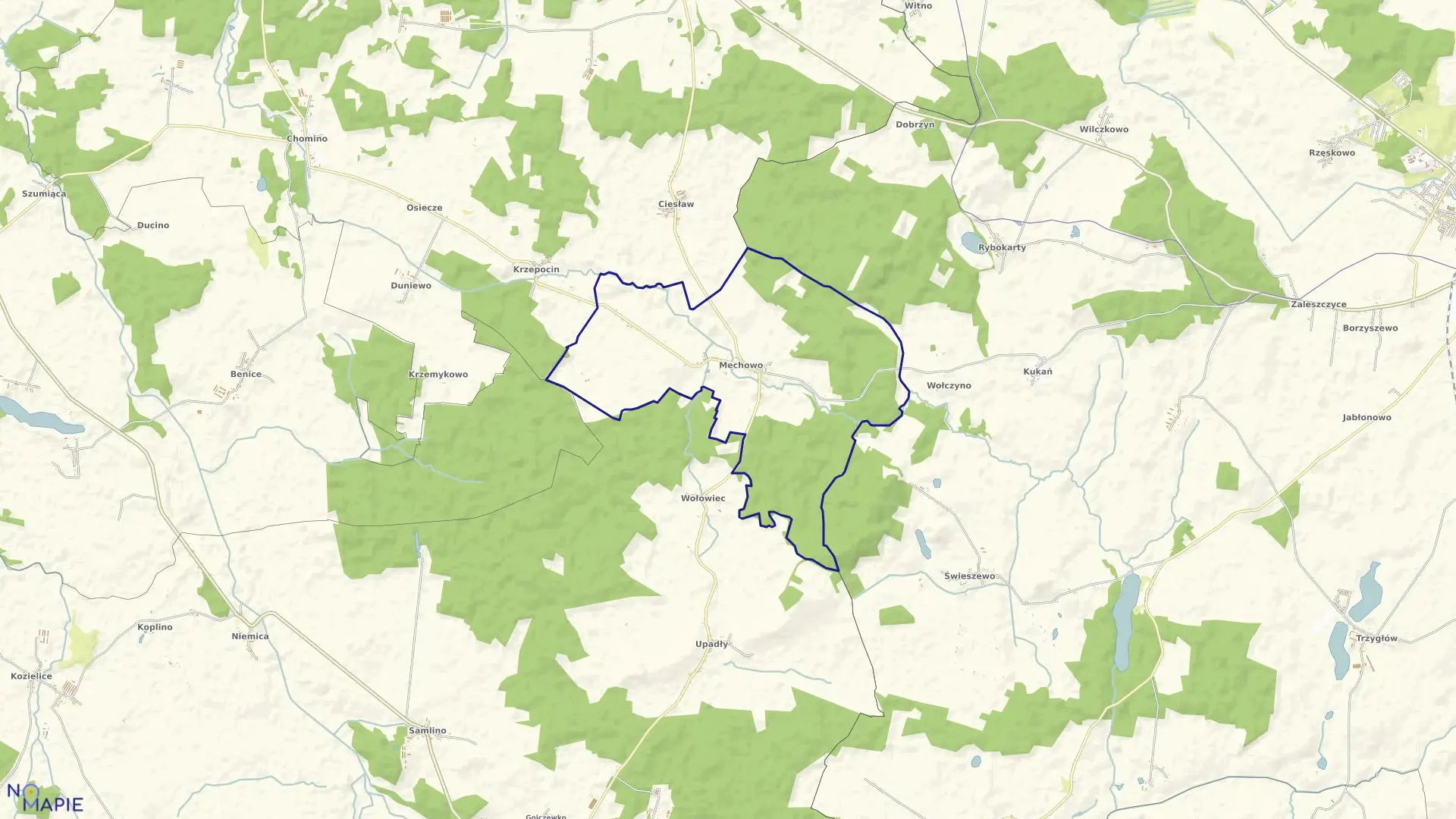 Mapa obrębu Mechowo w gminie Golczewo