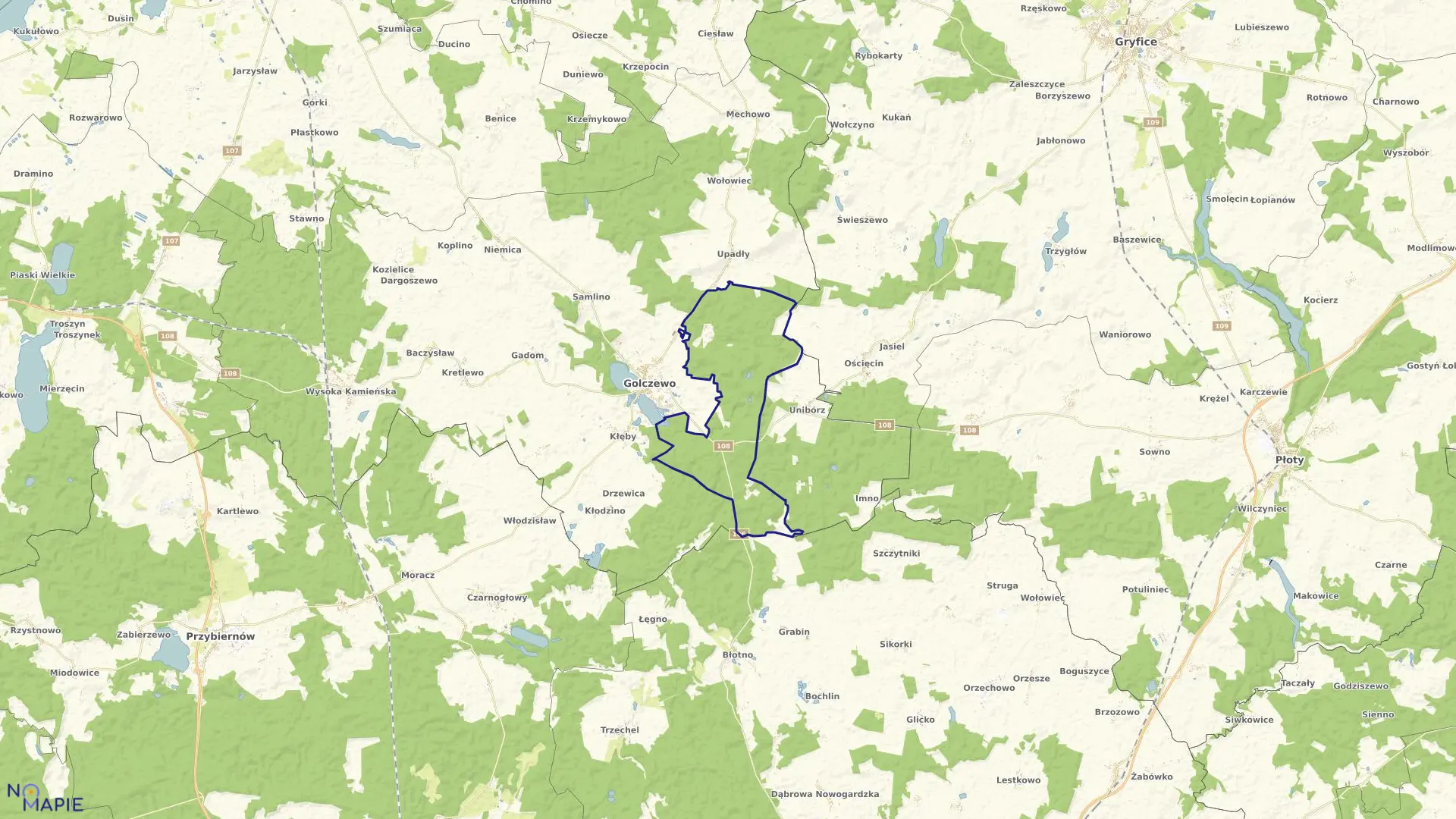 Mapa obrębu Sosnowice w gminie Golczewo