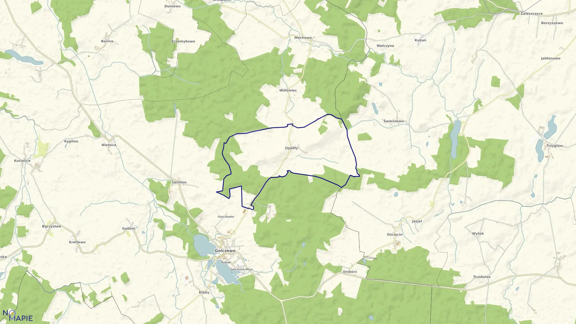 Mapa obrębu Upadły w gminie Golczewo