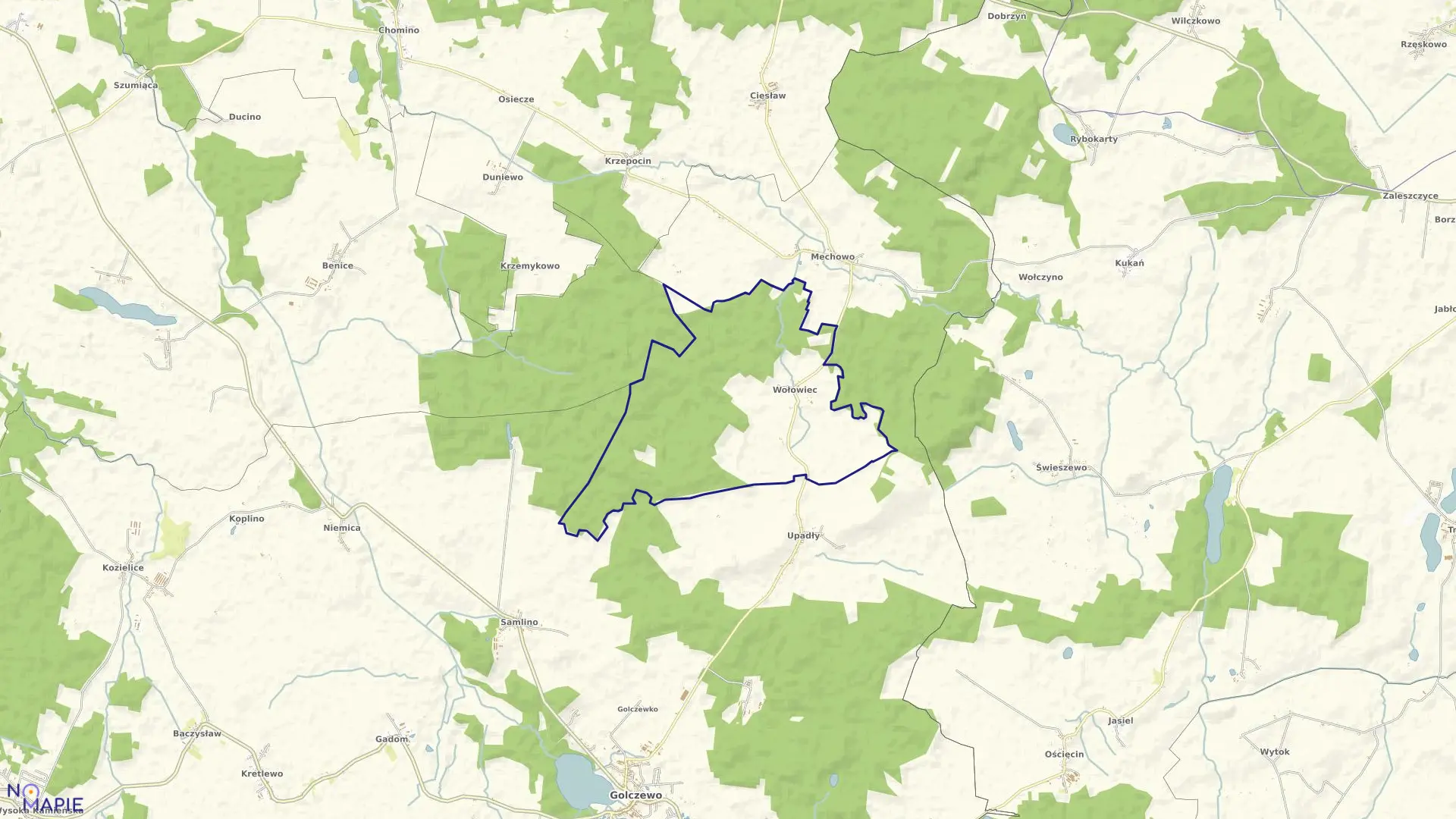 Mapa obrębu Wołowiec w gminie Golczewo